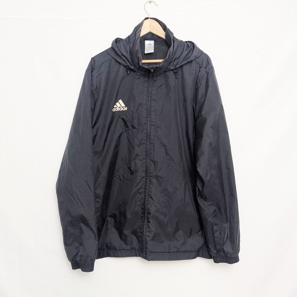 Adidas Men’s Black Hooded Windbreaker Jacket – Size Large – Full Zip