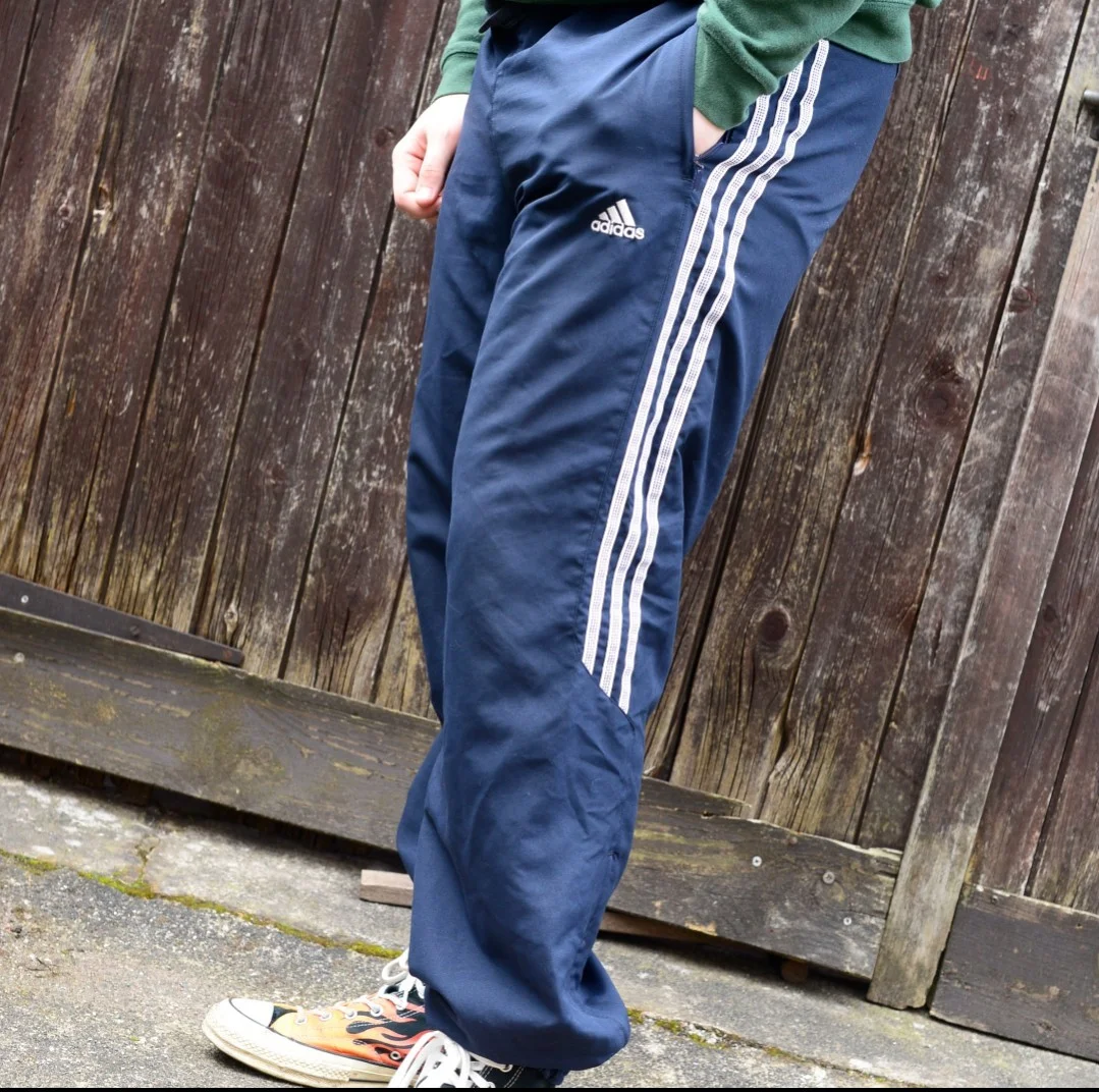 Adidas Navy Track Pants - 3 Stripe - Size M