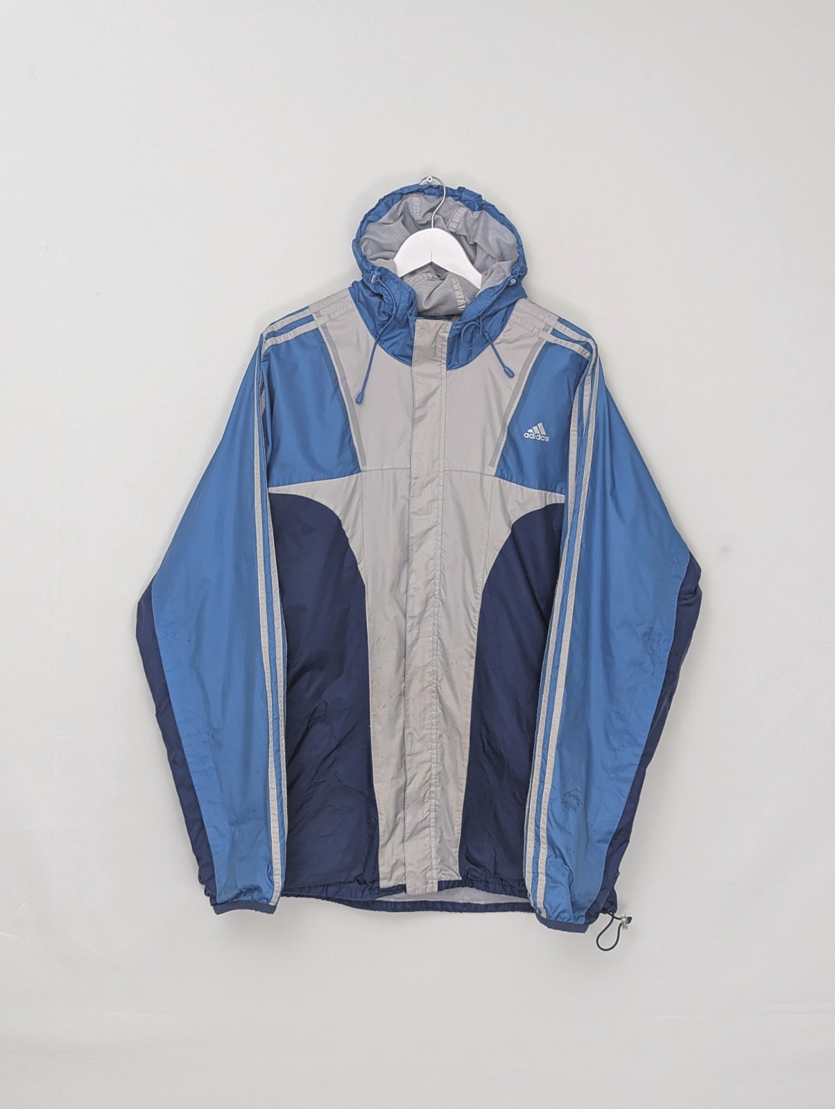 Adidas Vintage Blue Windbreaker Jacket - 3 Stripe - Size L