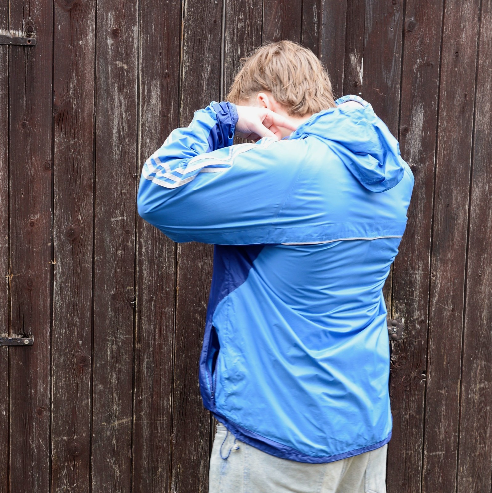 Adidas Vintage Blue Windbreaker Jacket - 3 Stripe - Size L