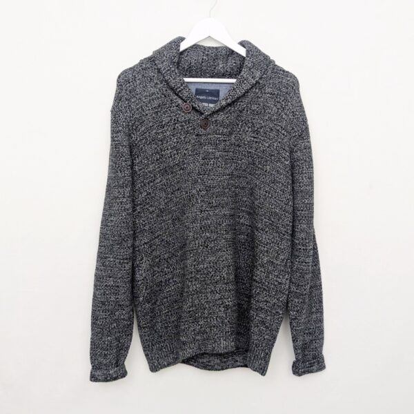 Angelo Litrico Grey Shawl Collar Knit Jumper - Size Xl