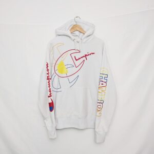 Champion Big Logo Reverse Weave Hoodie - White - Men’s Large
