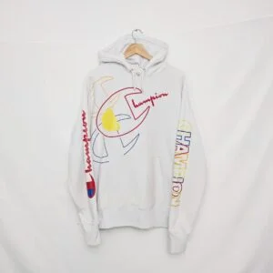 Champion Big Logo Reverse Weave Hoodie - White - Men’s Large