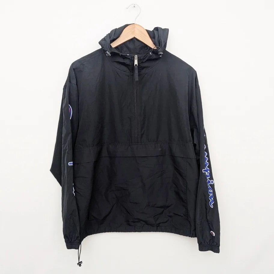 Champion Logo Windbreaker Jacket - Black - Size Medium