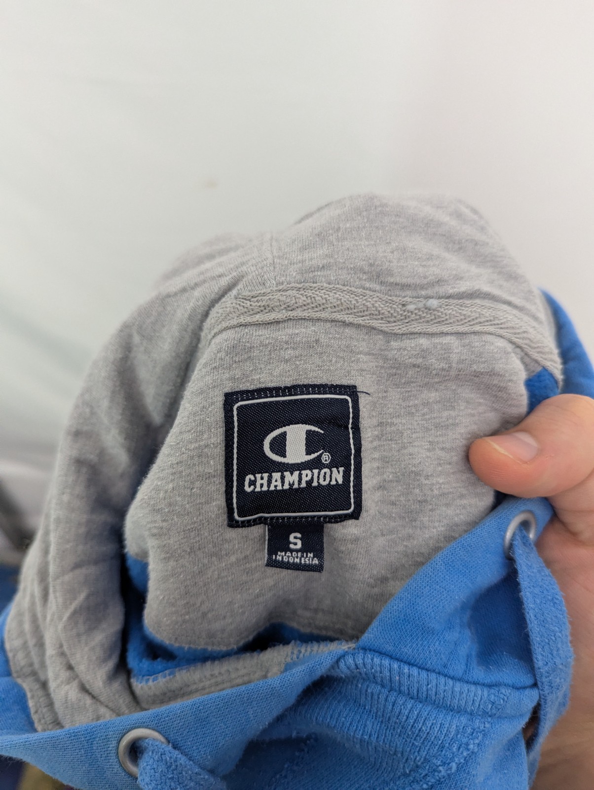Champion Pullover Hoodie - Men’s Size S - Blue - Grey Hood