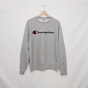 Champion Reverse Weave Script Logo Sweatshirt – Grey – Size Large