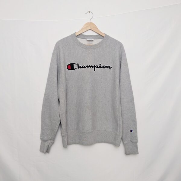 Champion Reverse Weave Script Logo Sweatshirt – Grey – Size Large