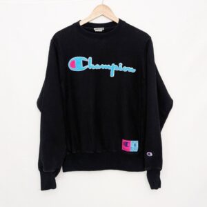 Champion Reverse Weave Black Script Logo Sweatshirt - Men's Size S