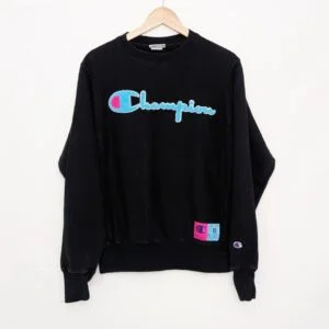 Champion Reverse Weave Black Script Logo Sweatshirt - Men's Size S