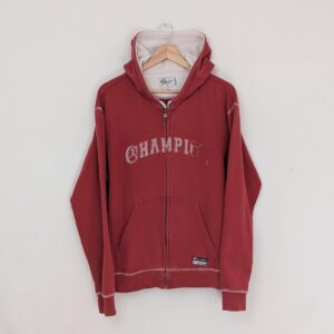 Champion Vintage Red Zip Hoodie - Spell Out - Size Xl