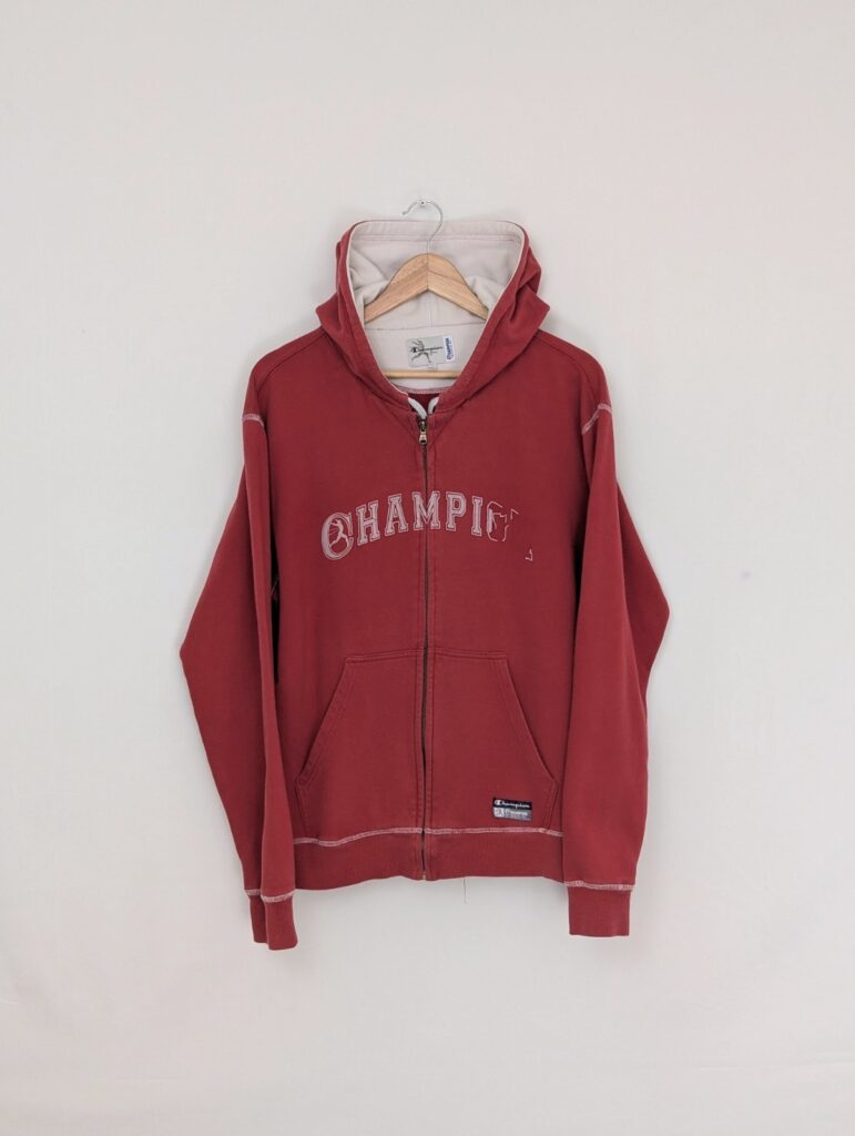 Champion Vintage Red Zip Hoodie - Spell Out - Size Xl