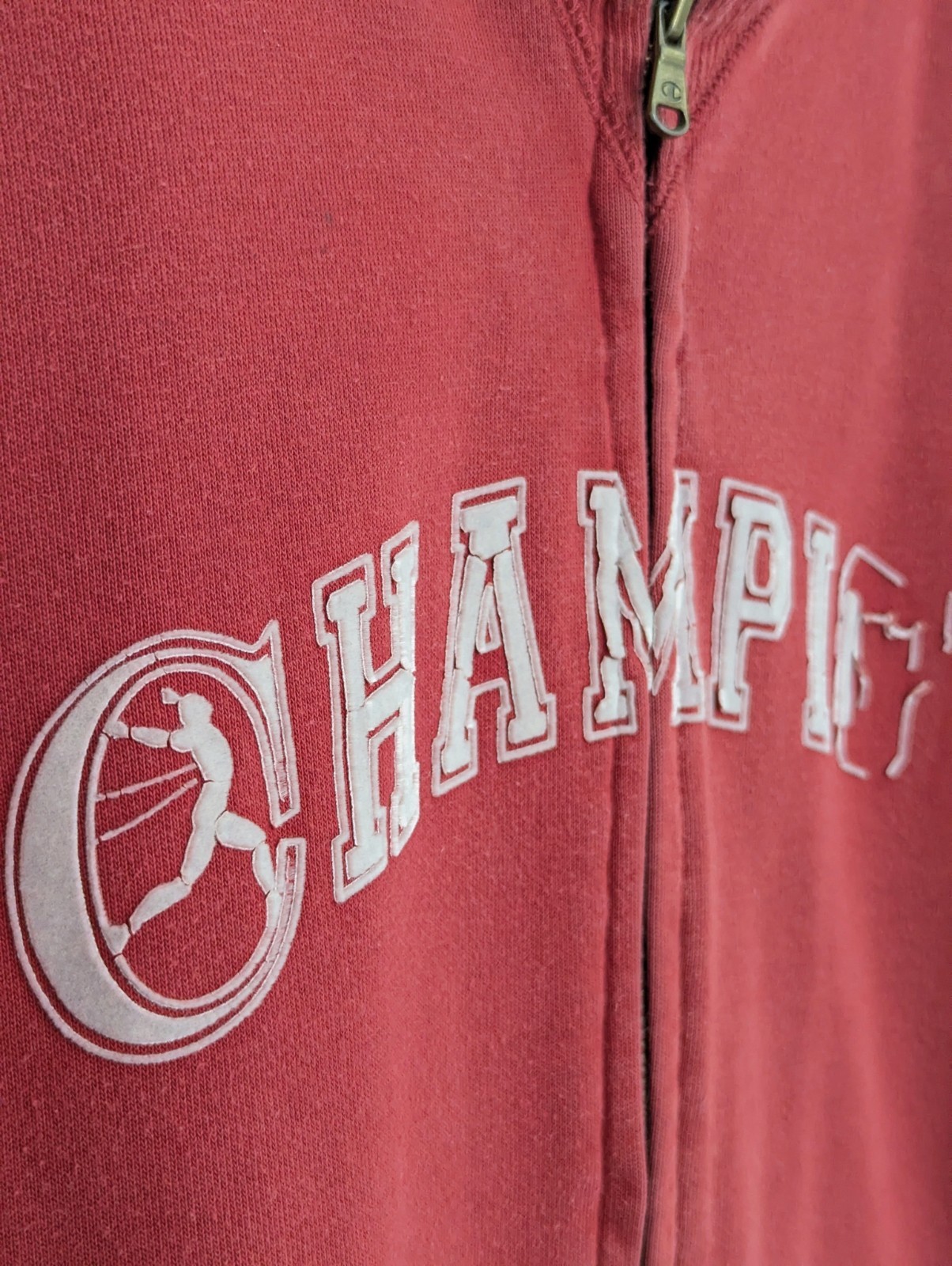 Champion Vintage Red Zip Hoodie - Spell Out - Size Xl