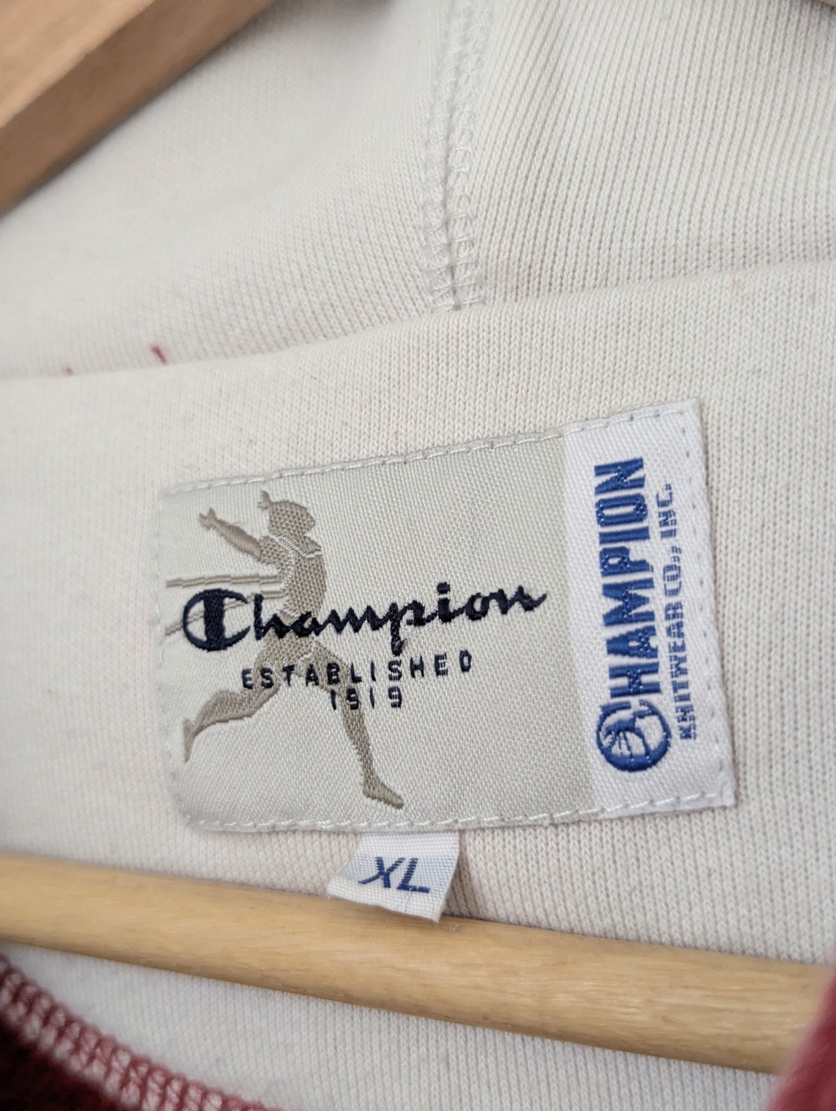 Champion Vintage Red Zip Hoodie - Spell Out - Size Xl