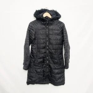 Champion Women’s Longline Puffer Coat – Black – Size S – Faux Fur Hood