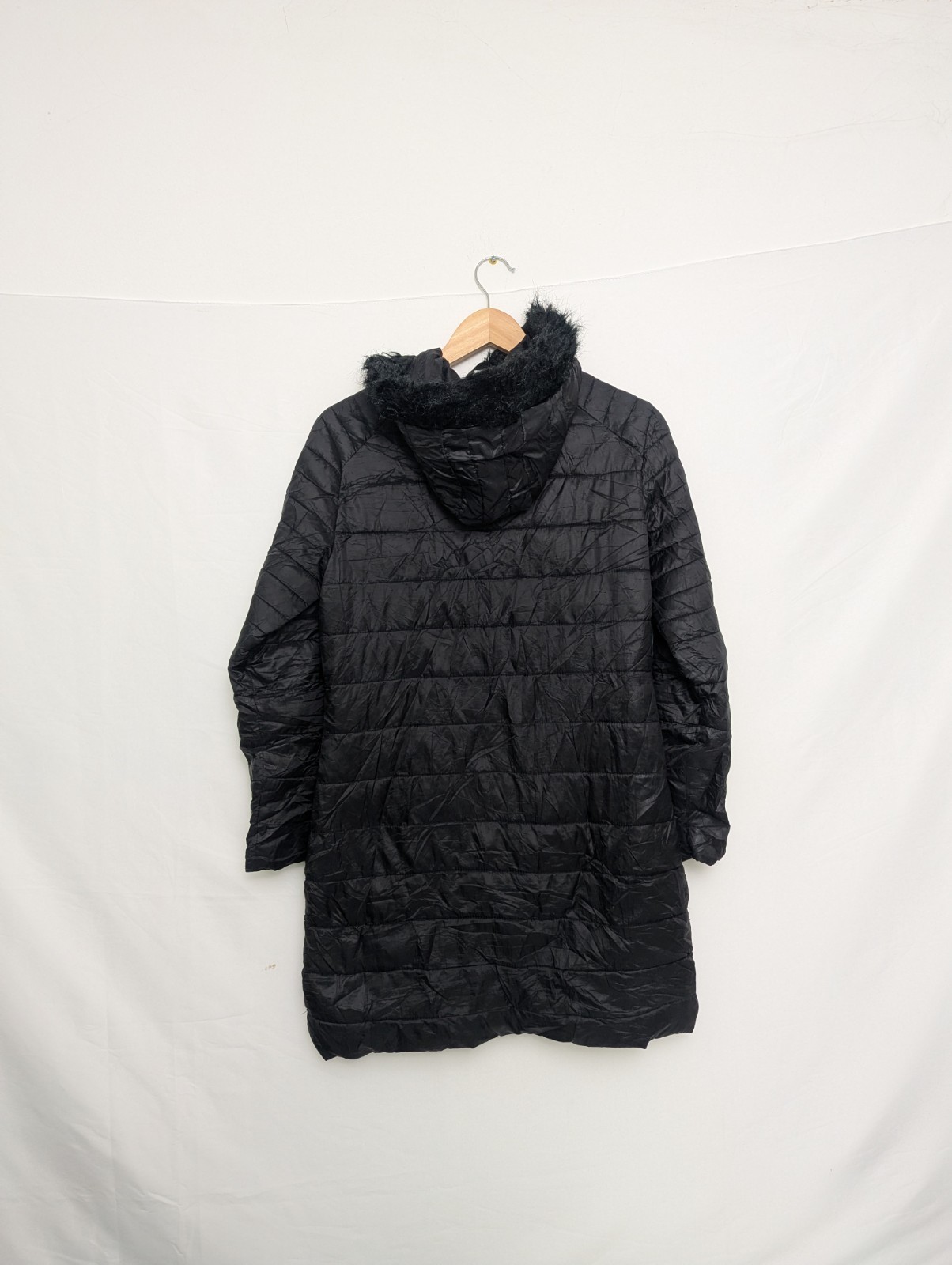 Champion Women’s Longline Puffer Coat – Black – Size S – Faux Fur Hood