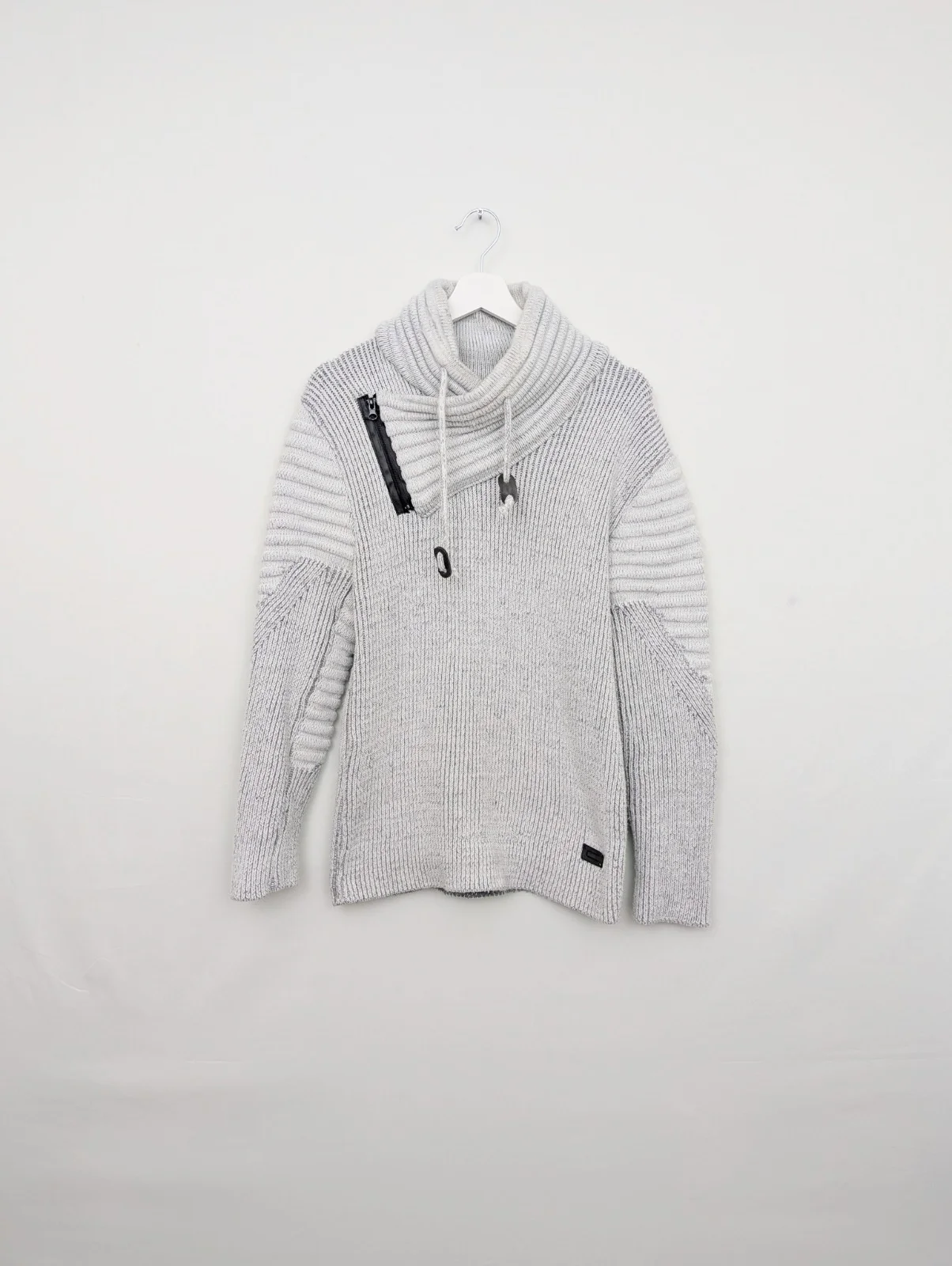 Cipo & Baxx Y2k Chunky Knit Biker Jumper - Grey - Size Xl
