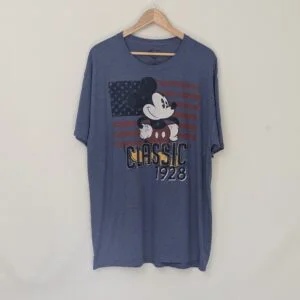 Disney Mickey Mouse T Shirt - Blue Graphic Classic 1928 Usa Flag Tee - Size Xl
