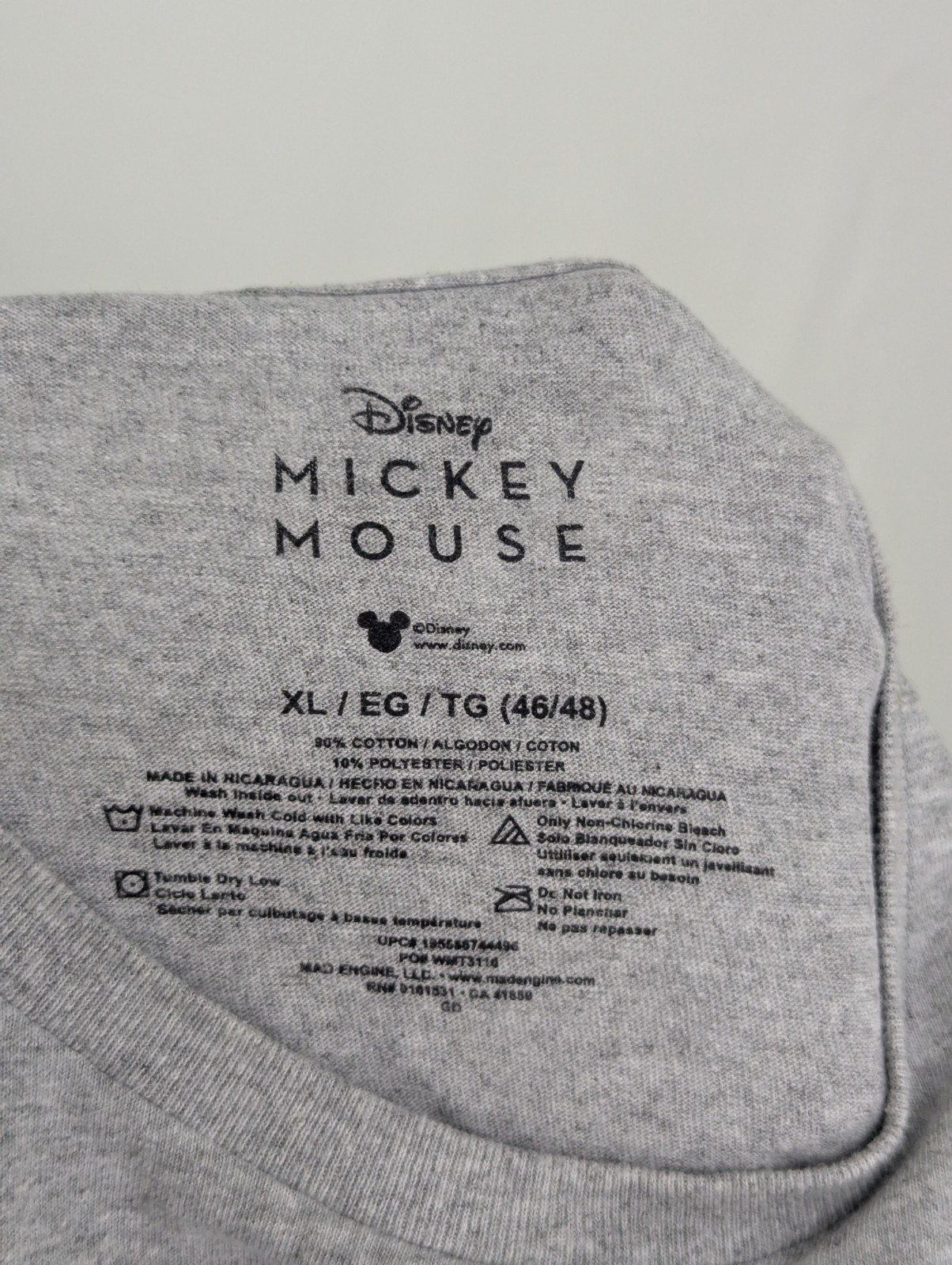 Disney Mickey Mouse T-shirt - Grey - Size Xl - Graphic Tee