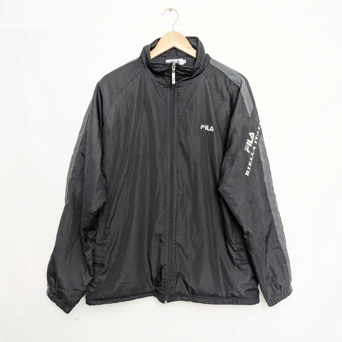 Fila Biella Italia Black Track Jacket Men’s L – Y2k Zip Up - Fleece Lining