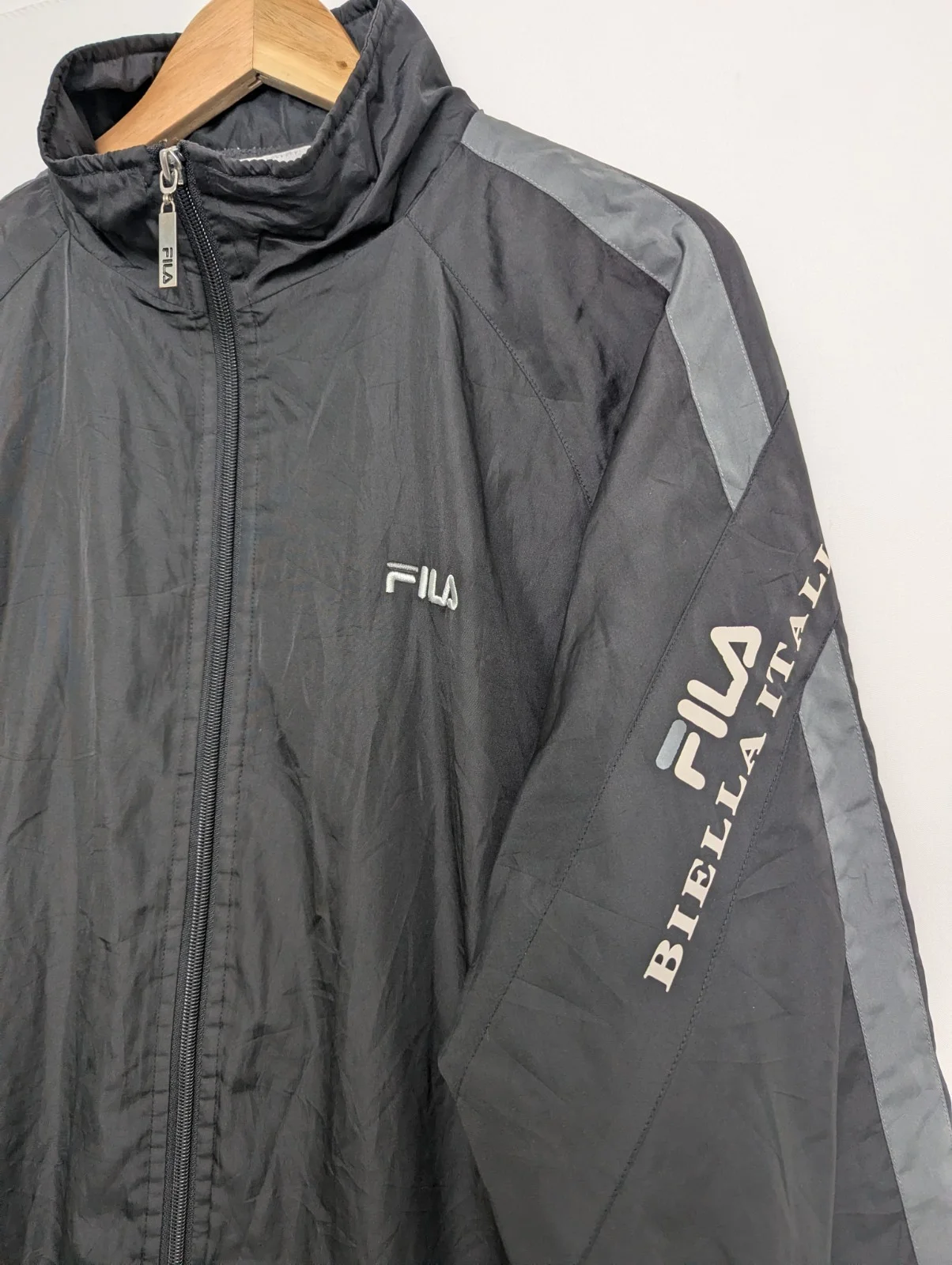 Fila Biella Italia Black Track Jacket Men’s L – Y2k Zip Up - Fleece Lining