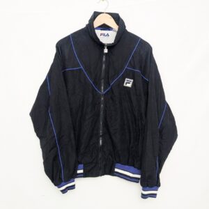 Fila Padded Track Jacket – Men’s Small – Black / Blue – Vintage