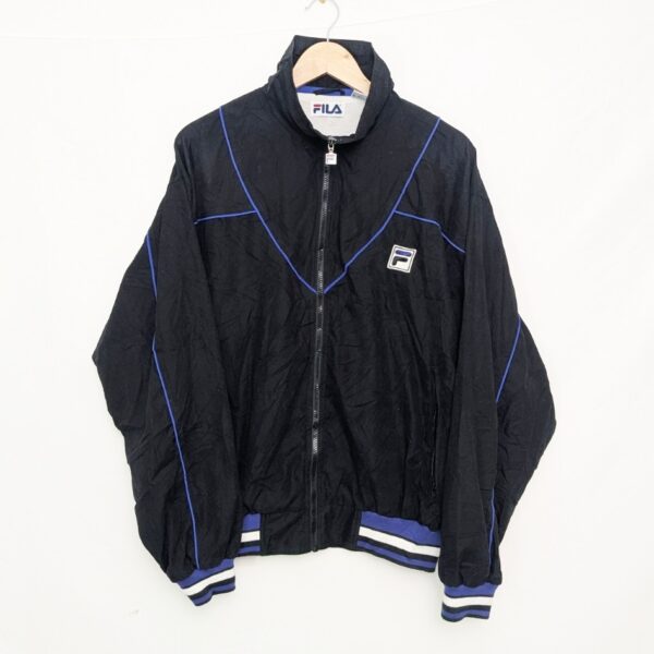 Fila Padded Track Jacket – Men’s Small – Black / Blue – Vintage