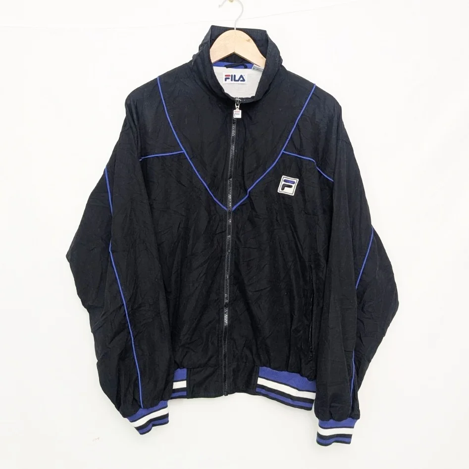 Fila Padded Track Jacket – Men’s Small – Black / Blue – Vintage