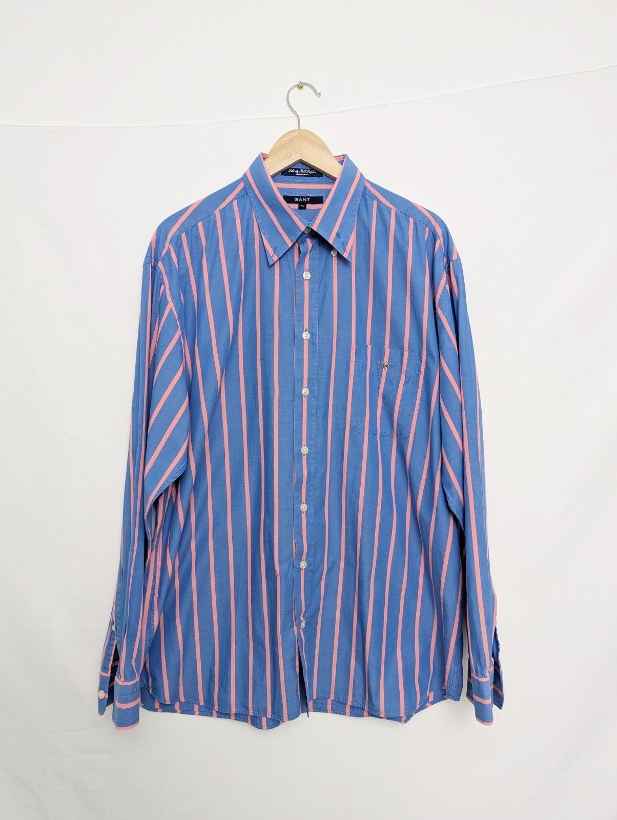 Gant Liberty Bell Poplin Shirt Xl Blue Pink Stripe Regular Fit