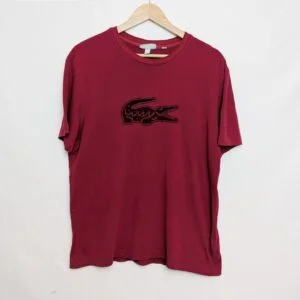 Lacoste Regular Fit T-shirt – Velvet Croc Logo – Size L – Red