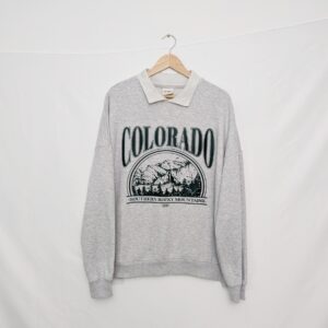 Pull&bear Colorado Graphic Polo Collar Sweatshirt – Men’s Medium – Grey