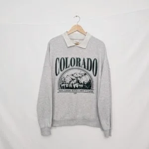 Pull&bear Colorado Graphic Polo Collar Sweatshirt – Men’s Medium – Grey