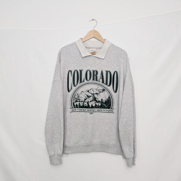 Pull&bear Colorado Graphic Polo Collar Sweatshirt – Men’s Medium – Grey