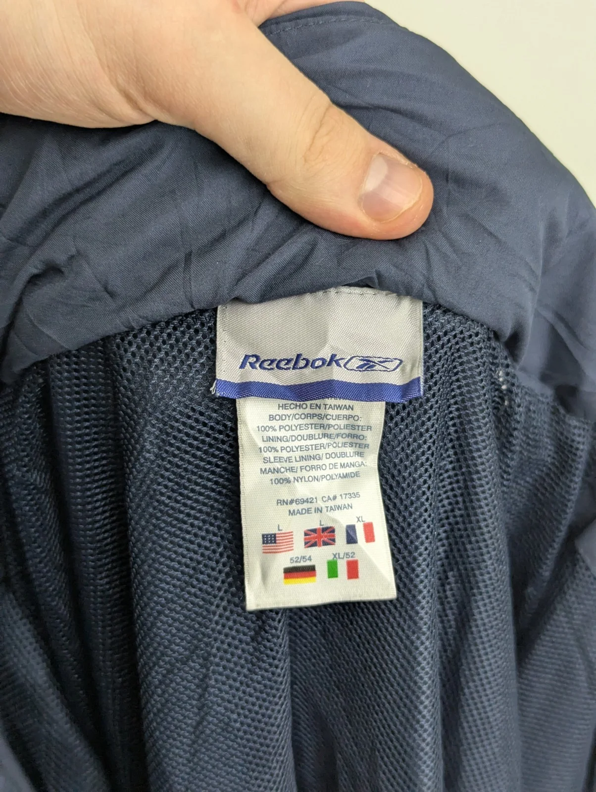 Reebok Windbreaker Jacket - Navy Blue - Mens Large