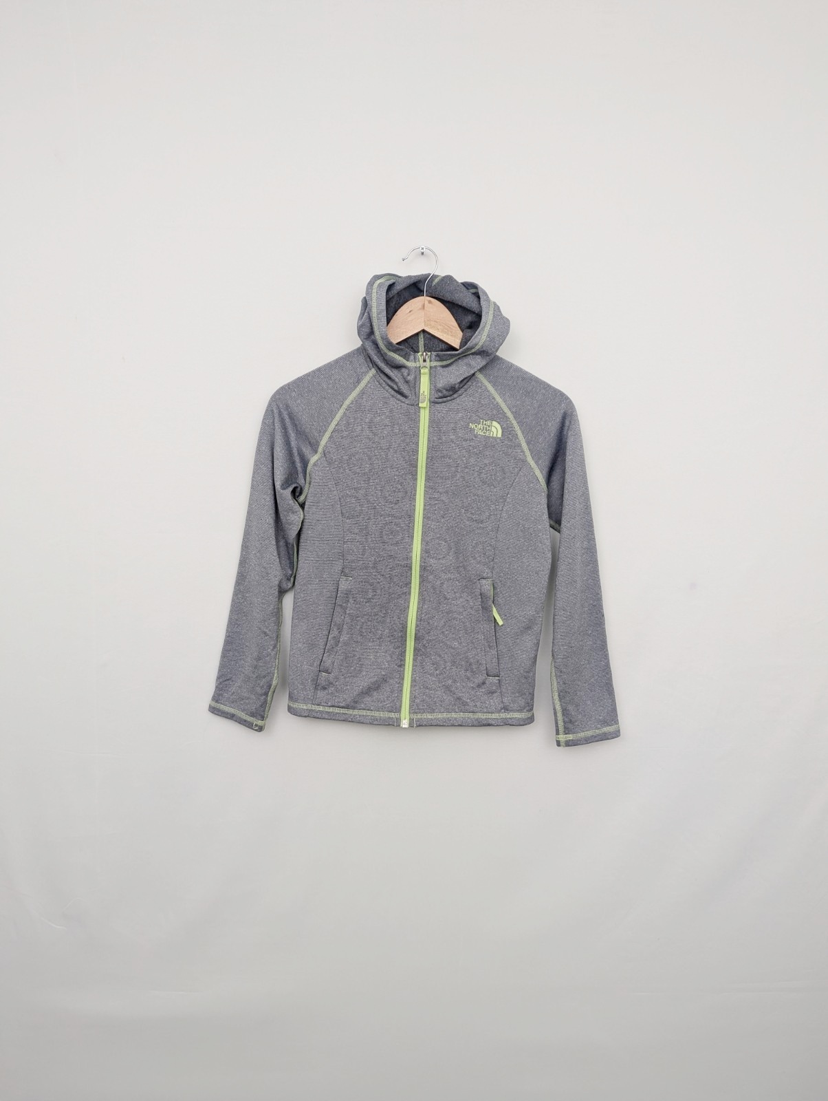 The North Face Grey Zip Hoodie - Green Trim - Womens Size Xs