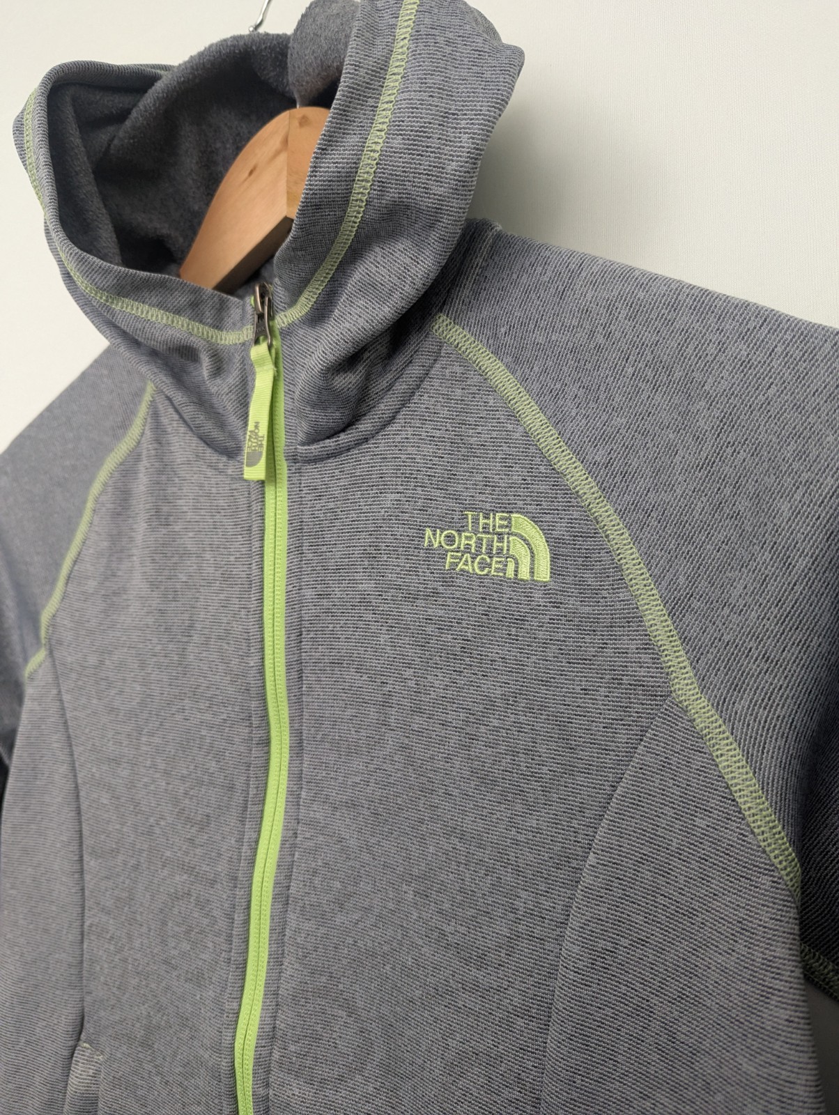 The North Face Grey Zip Hoodie - Green Trim - Womens Size Xs