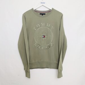 Tommy Hilfiger Men’s Compass Logo Sweatshirt – Khaki Green – Size S – 2010s