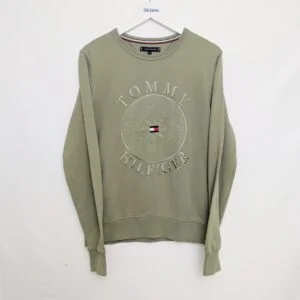 Tommy Hilfiger Men’s Compass Logo Sweatshirt – Khaki Green – Size S – 2010s