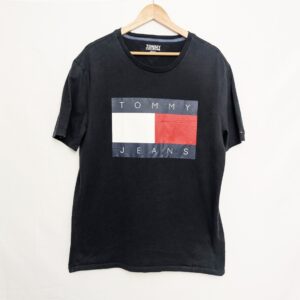 Tommy Jeans Black Big Flag Logo T-shirt Men’s L – Large Graphic – 2010s Revival