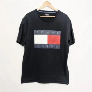 Tommy Jeans Black Big Flag Logo T-shirt Men’s L – Large Graphic – 2010s Revival