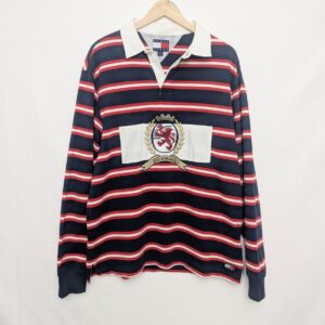 Tommy Jeans Rugby Shirt – Navy / Red / White – Crest Embroidery – Size L – 2000s
