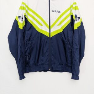 Vintage 1990s Adidas Trefoil Windbreaker Jacket – White/navy/neon Lime – Size L
