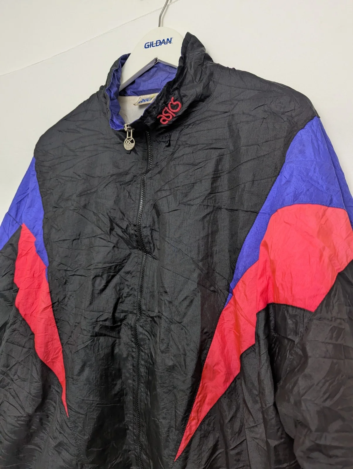 Vintage 1990s Asics Windbreaker Jacket – Women’s Large – Black / Purple / Pink