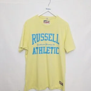 Vintage 2000s Russell Athletic T-shirt – Yellow / Blue – Size Large