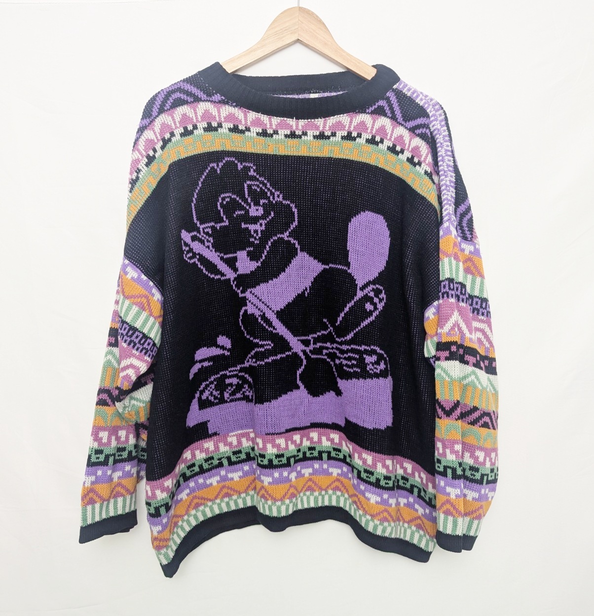 Vintage 80s / 90s Cartoon Knit Jumper – Multicolour Pattern – Size L