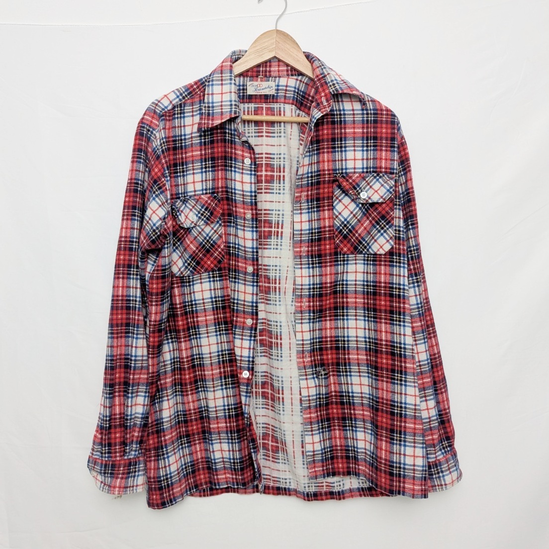 Vintage 80s/90s Friendship Red Tartan Flannel Shirt – Size 39/m – Made In China