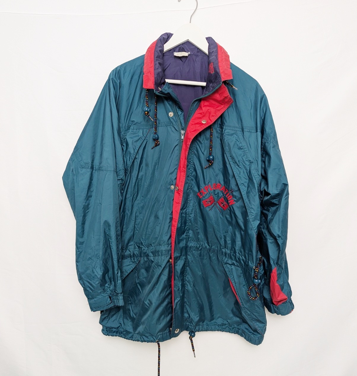 Vintage 90s Porto “exploration 93” Windbreaker – Teal / Red / Purple – Size L/xl