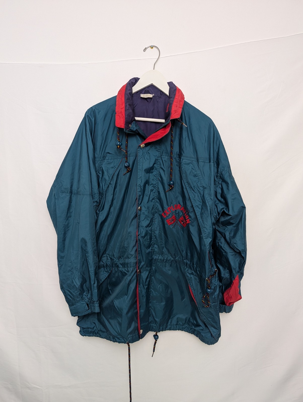 Vintage 90s Porto “exploration 93” Windbreaker – Teal / Red / Purple – Size L/xl