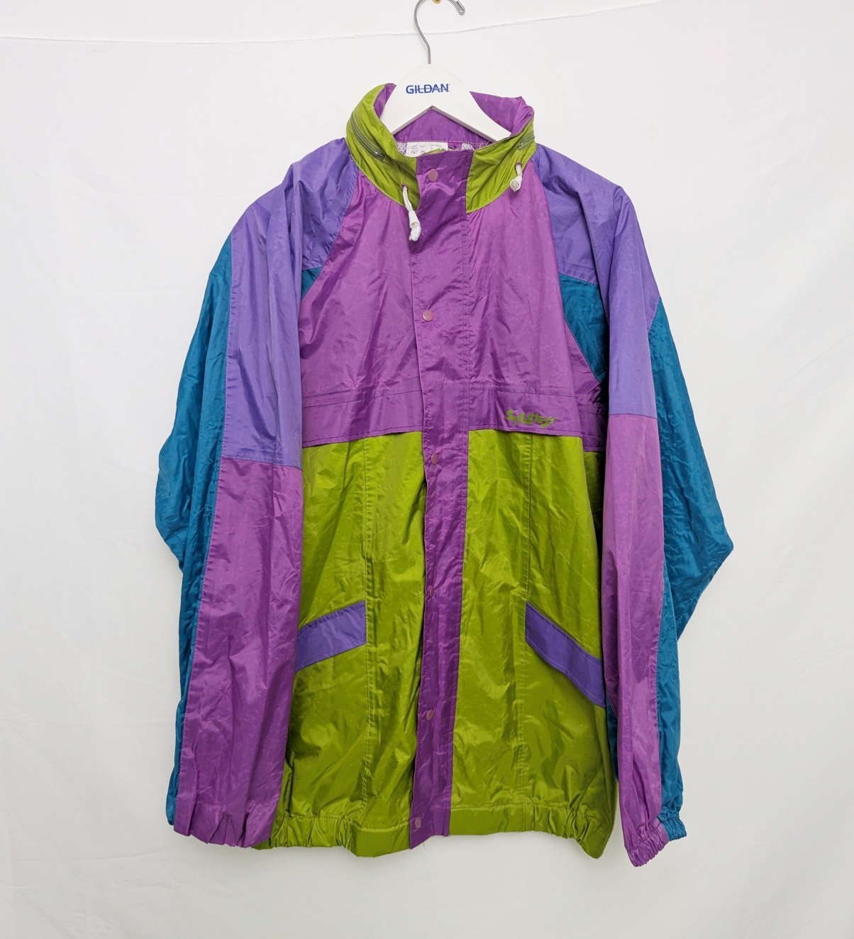 Vintage 90s Splasher Windbreaker Jacket – Purple / Green / Teal – Size Xl