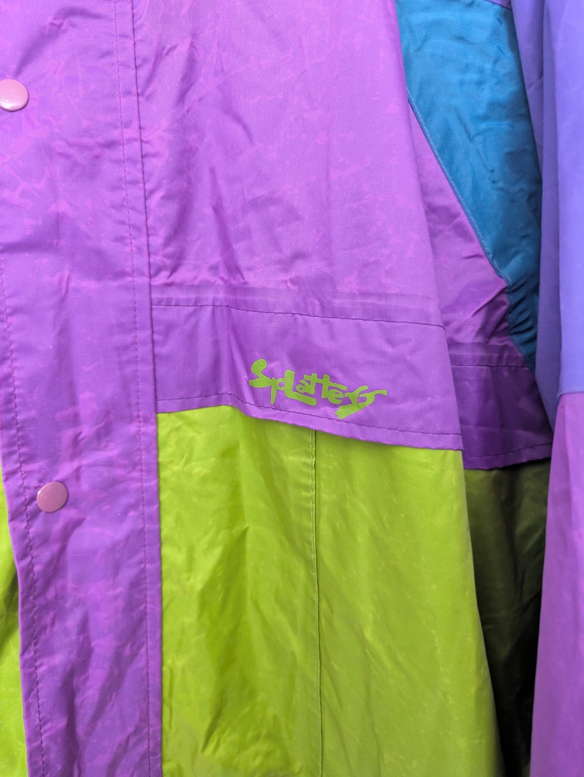 Vintage 90s Splasher Windbreaker Jacket – Purple / Green / Teal – Size Xl