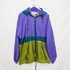 Vintage 90s Touring Colour Block Windbreaker – Purple / Green / Teal – Size L